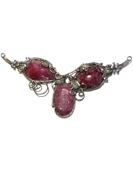 Ruby Pendant 07 Antiqued Sterling Silver Vine Showstopper Red Gemstone 4.9" (Gift Box)