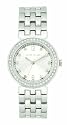 Karen Millen ladies stainless steel bracelet with stone set case and silver dial watch