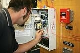 Wallmonkeys Peel and Stick Wall Decals - Electrician Wiring a Fire Alarm System - 18W x 12H Removable Graphic