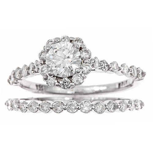 Certified $5400 Value Round Diamond Engagement Ring Matching Wedding Band Bridal Set 14K White Gold (1 1/3cttw, SI-1 Clarity, F Color)