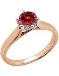0.80 Ct Round Cognac Red SI1/SI2 Diamond 14K Rose Gold Ring