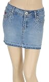 Low Waist Stretch Denim Rhinestone Cut Off Mini Skirt