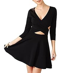 A-line V-neck 3/4 Sleeves Wrap Backless  Dress