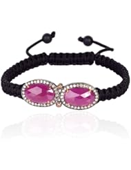 Diamond Pave Gemstone Charm .925 Sterling Silver Cord Macrame Bracelet Handmade Jewelry