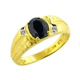 10K Yellow Gold Diamond and Onyx Ring- 11