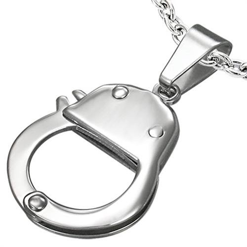 SP28 Unisex Halskette Edelstahl HK 55 Anh&Atilde;&curren;nger Handschelle 21 / 17 mm zum &Atilde;�ffnen Edelstahlhalskette 60 cm