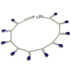 Black Onyx Gemstone Anklet Silver 10.25 inches