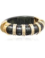 KARA by Kara Ross Striped Resin, Ebony Resin and Gold with Crystals Bangle Bracelet, 2.25"