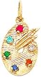 14K Yellow Gold CZ Stones Artist Paint Palette Charm