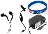Samsung Instinct S30 Accessory Bundle- Stereo Headset Hands-free + Home Wall Travel Charger + Free Stars Stripes Wristband