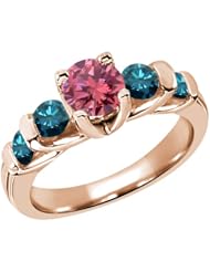 1.63 Ct Round Pink and Blue Diamond 14K Rose Gold Ring