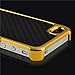 iPhone 4 Phone Case, Black Carbon Fiber Pattern with Slim Gold Chrome Bumper Frame Hard Back Case