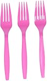 Amscan Big Party Pack 100 Count Mid Weight Plastic Forks, Bright Pink