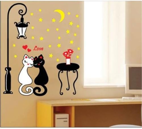 MLMSZ Sweet Lovers Cats Under the Streetlight PVC Removable Wall Sticker Decal for Baby Nursery Kids Room