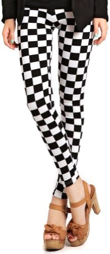 LOCOMO Black White Checkers Check Square Plaid Legging (S-M) FFT111