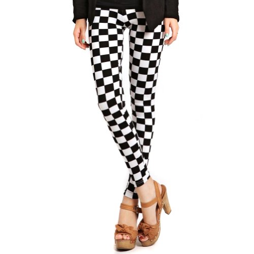 LOCOMO Black White Checkers Check Square Plaid Legging (S-M) FFT111