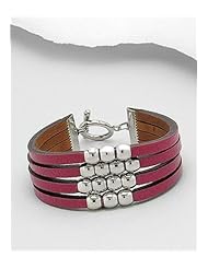 Deep Pink Leather Bracelet In White Base