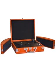 Speakers: PYLE PVTTBT8OR Bluetooth Classic Vintage Style Vinyl Player Turntable, Vinyl-To-MP3 Record, Rechargeable Battery - Sound Around