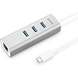 Anker USB-C to 3-Port USB 3.0 Hub with Ethernet Adapter for USB Type-C Devices Including the new MacBook, ChromeBook Pixel and More (Silver Aluminum)