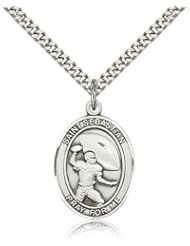 St. Sebastian Football Medal, Sterling Silver, Large, Quarter Size
