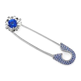 Zandra Rhodes 925 Sterling Silver Sapphire Crystal Safety Pin Brooch
