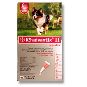 Bayer K9 Advantix II Red 6-Month Flea & Tick Drops for Large Dogs, 21-55 lbs.