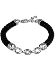 SilberDream Charms leather bracelet black, 7.08 inch with 925 Sterling Silver chain Charm Collection Bracelet for Charm Pendants FC0032