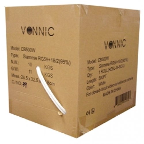 VONNIC VONNIC Cable CB500W 500ft CCTV Siamese Cable RG59+18/2 UL Listed White Retail - CB500W