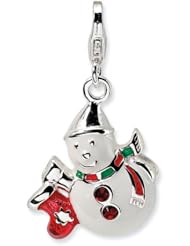 Sterling Silver Enameled Swarovski Element Snowman with Lobster Clasp Charm