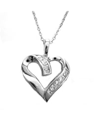 .925 Sterling Silver CZ Heart Love Charm Pendant Princess Cut Necklace 18"