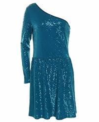 Sequined Long Sleeves One Shoulder Polyester  Dress