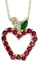 10k Gold 18" Chain & 5/8" (16mm) tall Apple Cut Out Pendant, w/ 0.50 Total Carat Brilliant Cut Ruby Stones, Marquise Cut Emerald Stone & Brilliant Cut Diamonds