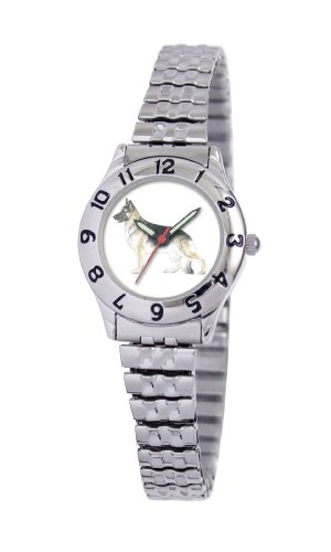 American Kennel Club Women's D1641S244 German Shepherd Silver-Tone Expansion Band Watch