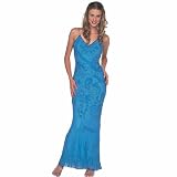 Formal Evening Gown. Turq Bias Cut Beaded Dress for Prom, Party, Wedding by Sean Collection (8295)