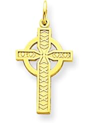 14K Yellow Gold Celtic Cross Pendant Charm Jewelry
