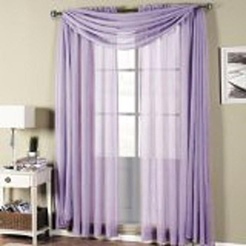 Onestopshop's 2pc Lavender 84"long Voile Sheer Panel Drape and 216" Long Sheer Scarf Valance Curtain for Your Window Fully Stitched and Hemmed Beautiful Window Treatment