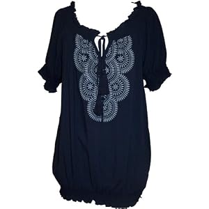 Navy Embroidered Peasant Blouse Junior Plus Size