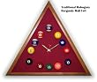 Mahogany Triangle Billiard Clock Burgandy Mali Felt