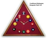 Mahogany Triangle Billiard Clock Burgandy Mali Felt