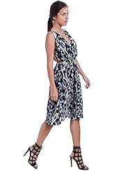 V-neck Animal Print Fitted Plunging Neck Polyester Midi Dress 