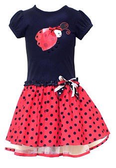 Rare Editions Toddler Girls Red Black Dot Ladybug Party Dress, 2T