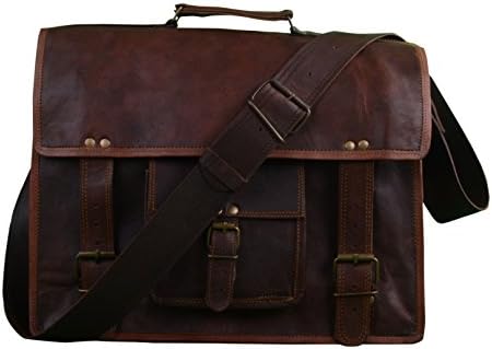 Shaista Handicraft Vintage Genuine Leather Laptop Briefcase Messenger Satchel Bag 16 Inches Brown