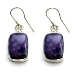 Charoite, "Magical Stone Collection" Rectangular Earrings Set In .925 Sterling Silver