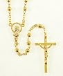 14" Gold Plated Rosary with 2mm Metal Beads, Virgin Mary Centerpiece, and Crucifix - MADE IN ITALY