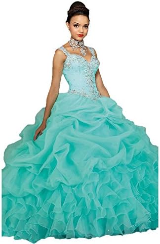 Zhu Li Ya Women's Spaghetti Strap Ball Gown Beaded Quinceanera Dresses Patry Gowns (6, Mint Blue)