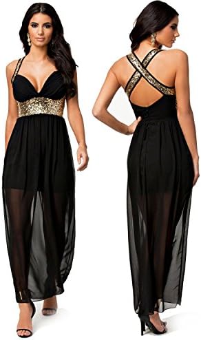 Sleeping Girl Fashion Black Chiffon Sequin Evening Dress For Women