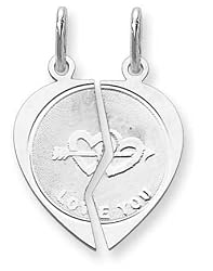 Sterling Silver 2-piece I Love You Disc Charm with Two 20 inch Chains
