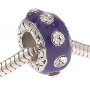Silver Tone Bead And Purple Enamel Adorned With SWAROVSKI ELEMENTS Crystal Fits Pandora (1)