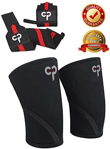 Optifit Knee Sleeves (1 Pair) with free wrist wraps (1 pair) Support and Compression for Weightlifting, Powerlifting, Crossfit and Running 7mm Thick(Large) by optifit