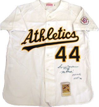 Reggie Jackson Statistics Autographed/Hand Signed Oakland Athletics Jersey